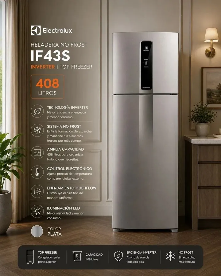 Heladera Electrolux 408 Litros NO Frost Inverter Silver