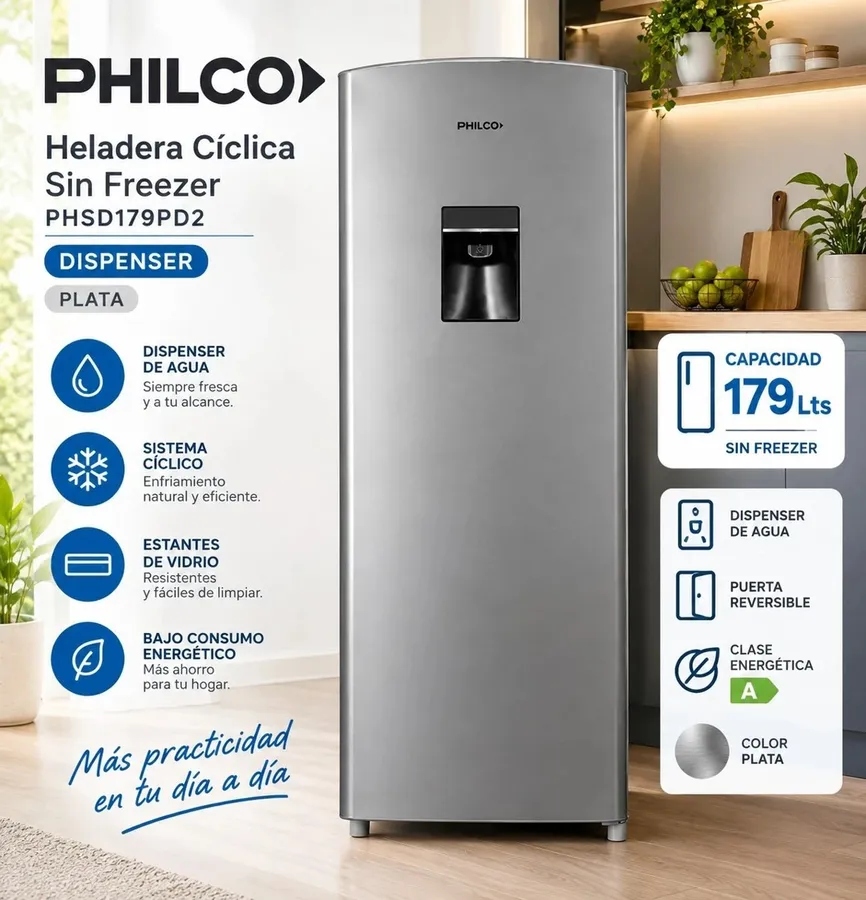 Heladera Ciclica Philco PHSD179PD2 Dispenser Plata