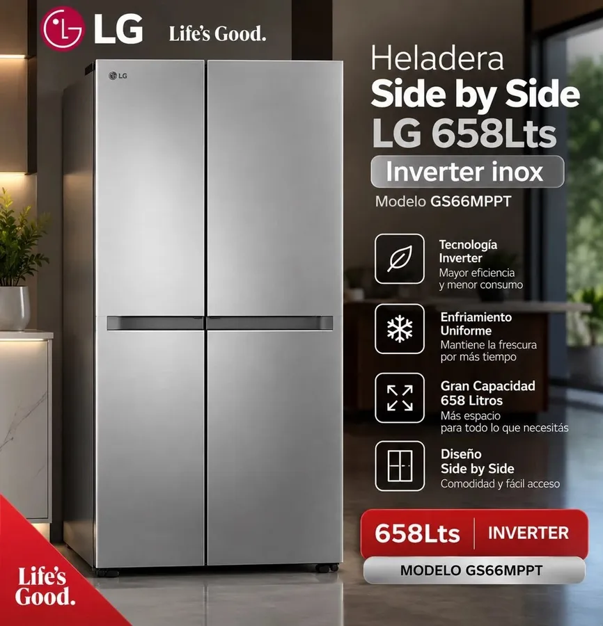 Heladera Side BY Side LG 658L Door Cooling Smart Inverter Color Inoxidable