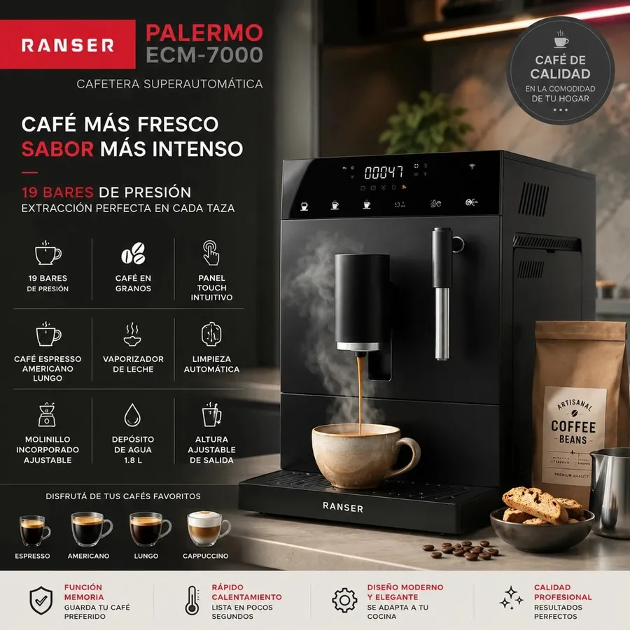 Cafetera Superautomática Ranser Palermo ECM-7000 19 Bares