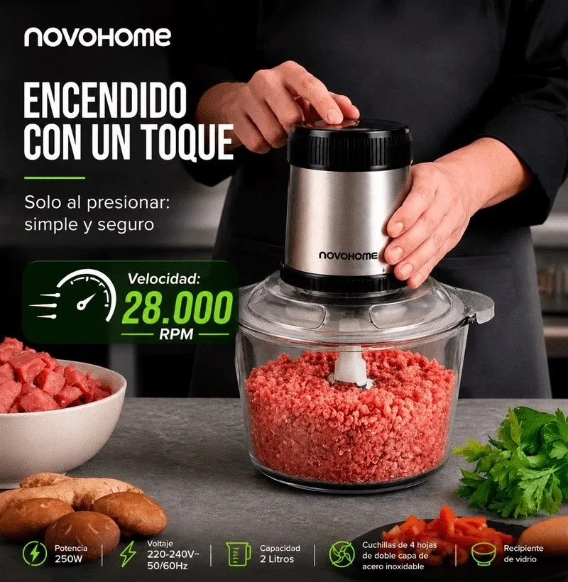 Picadora Electrica DE Alimentos Novohome 2LTS Bowl DE Vidrio