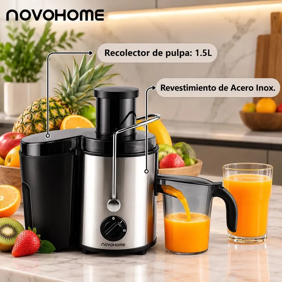 Juguera Extractora Electrica Novohome Acero Inox 400W