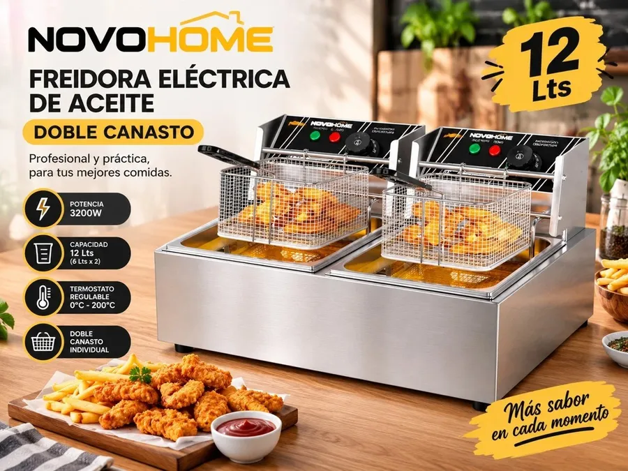 Freidora Eléctrica DE Aceite Doble Canasto 12 LTS