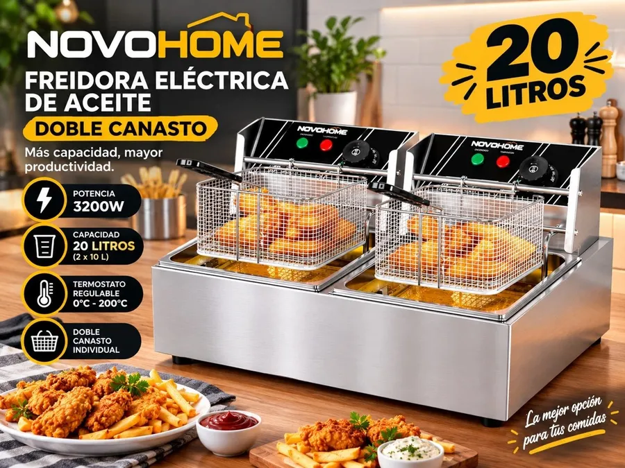 Freidora Eléctrica DE Aceite Doble Canasto 20LTS
