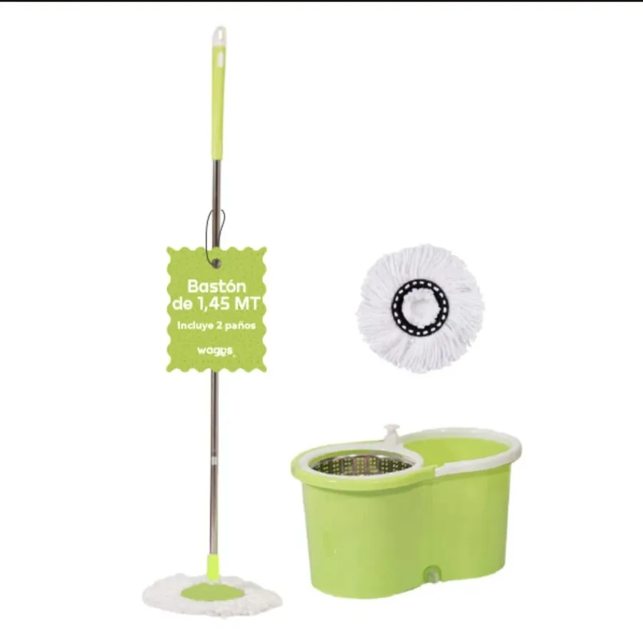 Mopa Lampazo Escurridor Waggs MSK-001 CON Balde Centrifugador Verde/Blanco