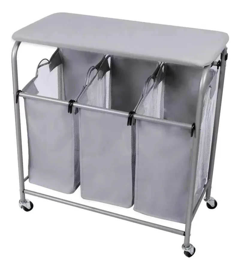 Canasto Para Ropa Organizador Triple +Tabla DE Madera, CON Ruedas (5W1-19-22)