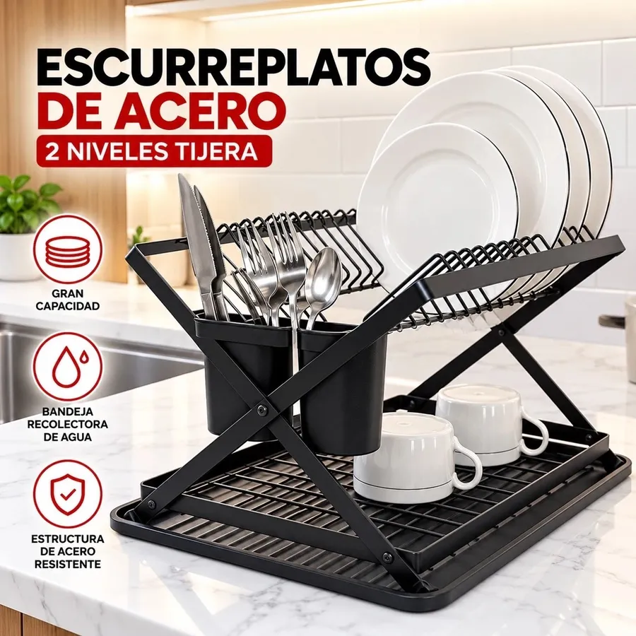 Secaplatos DE Acero 2 Niveles EN Tijera Negro