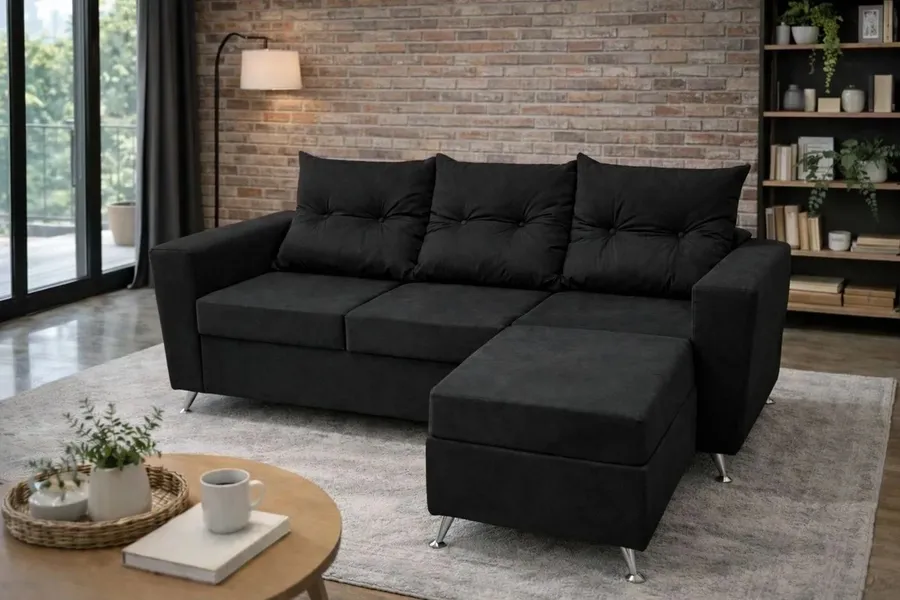 Sillon 3 Cuerpos Color Negro 1.80 X 80CM C/Camastro