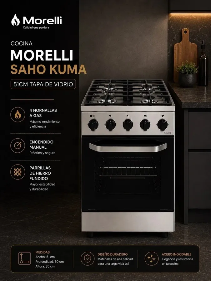 Cocina Morelli Saho Kuma 510 C/Visor Acero Inox