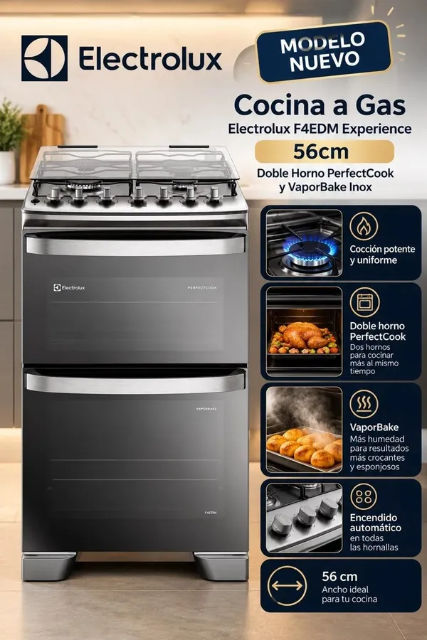 Cocina A GAS Natural Electrolux F4EDM Experience 56CM Doble Horno Perfectcook Y Vaporbake Inox
