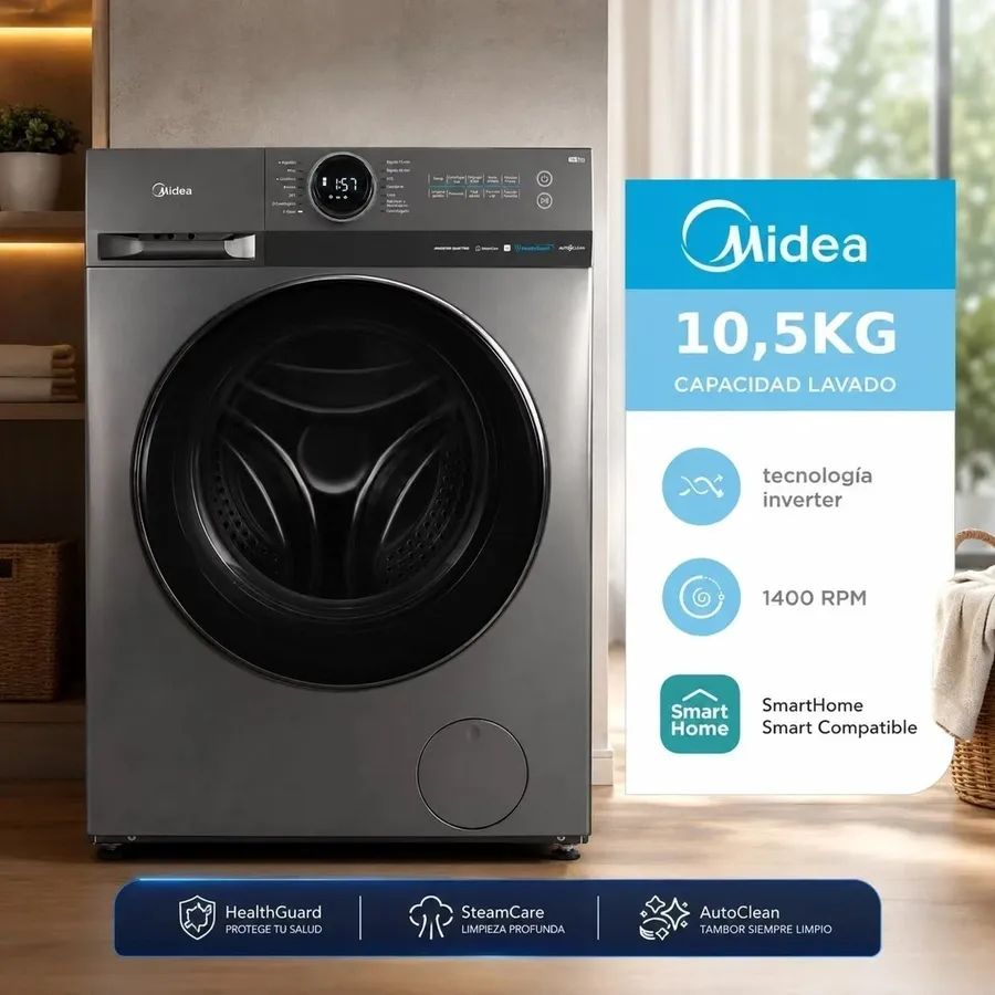 Lavarropas Midea 10,5KG Inverter 10,5 Titanium WI-FI 1400 RPM