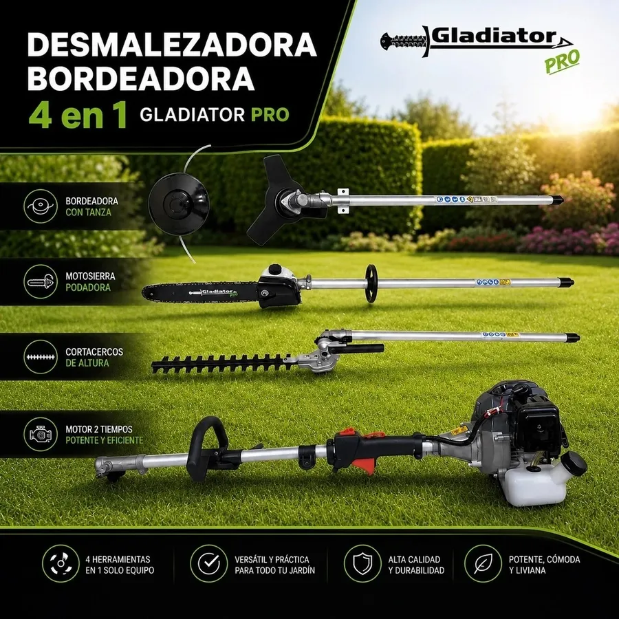 Desmalezadora Bordeadora 4 EN 1 Gladiator PRO 52cc Motosierra