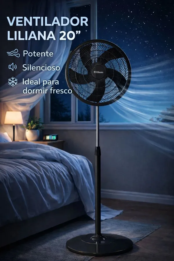 Ventilador Liliana 20" 5 Aspas Color Negro 3 Veloc