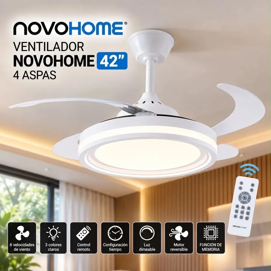 Ventilador Retractil Novohome Blanco 6 Velocidades 42" 4 Aspas